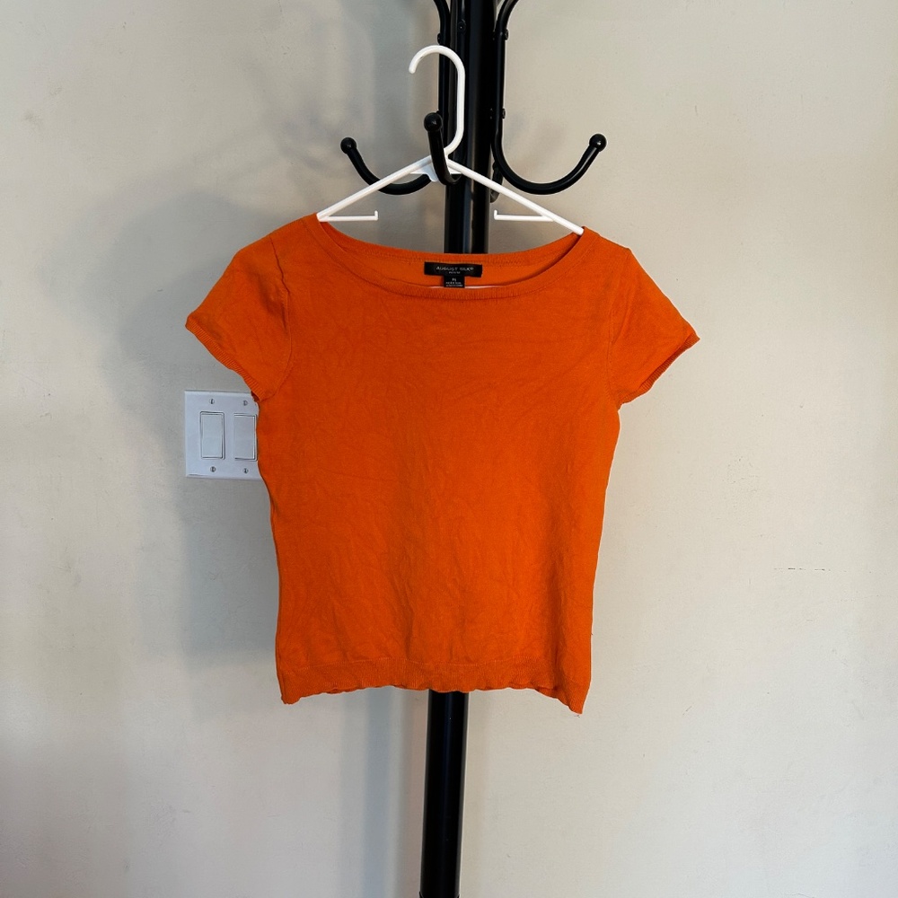 Washable Silk Knit Short Sleeve Orange Top